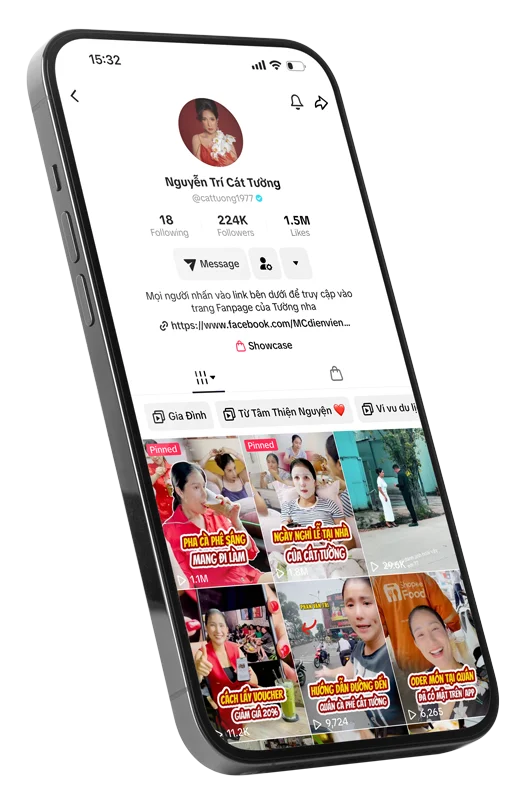 Điện thoại hiển thị kênh TikTok của NSƯT Cát Tường